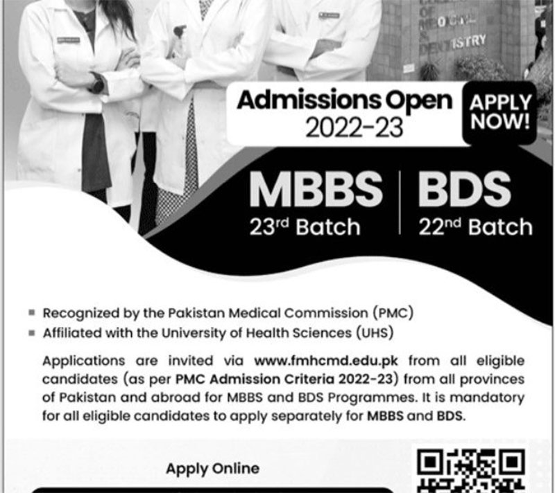 FMH-College-Of-Medicine-And-Dentistry-Admission-Advertisement