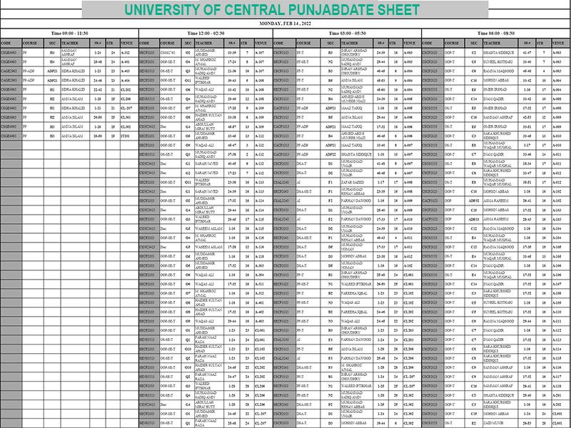 ucp.edu.pk-Date-Sheet-2022