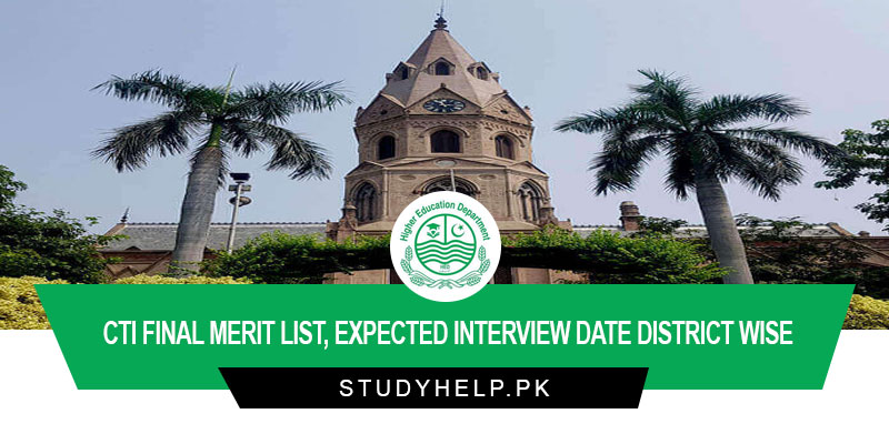 hed.punjab.gov.pk-CTI-Merit-List